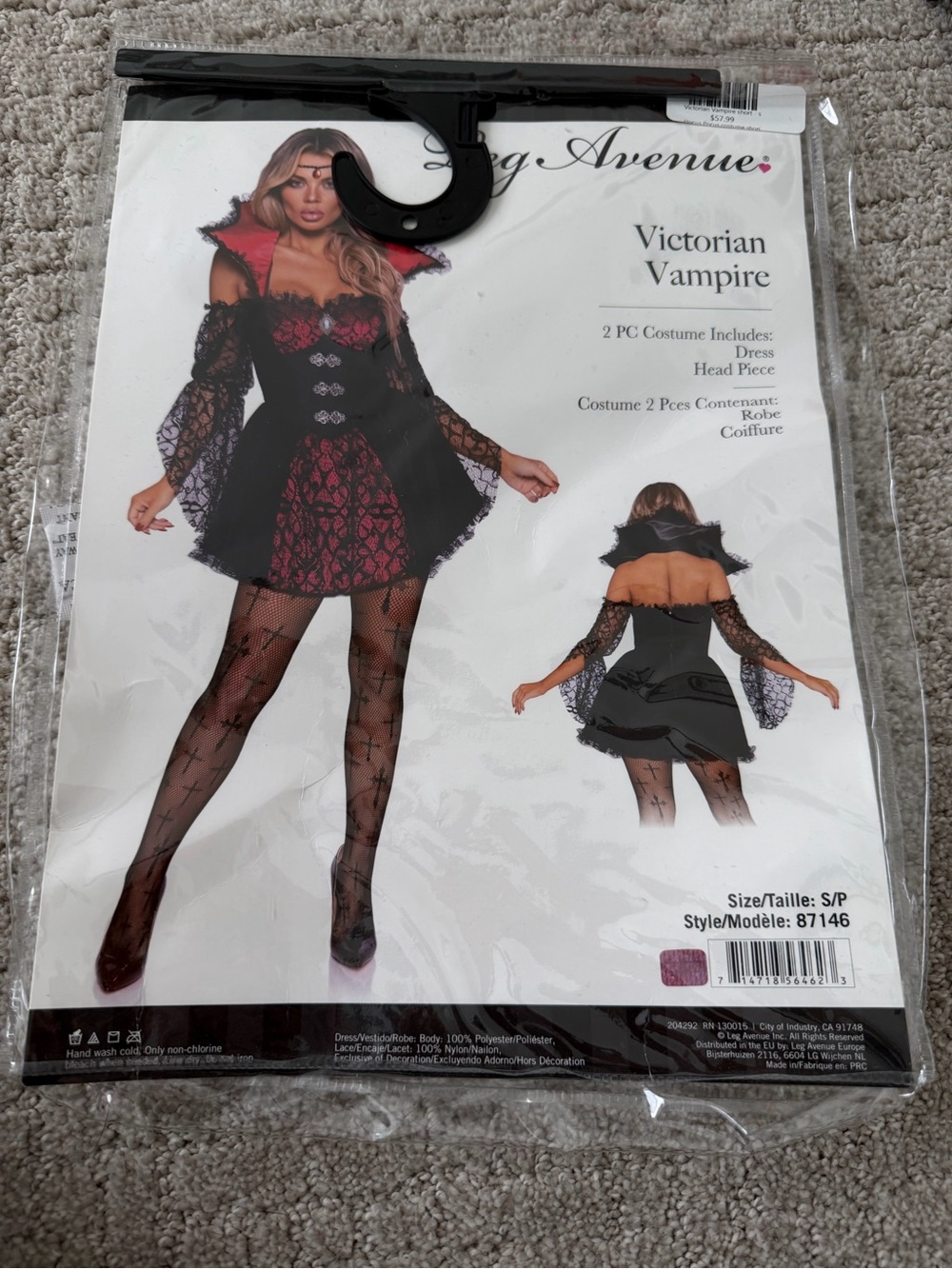 Leg Avenue Victorian Vampire Costume - Black & Burgundy Lace Dress